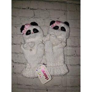 Nwt CLAIRE'S TEEN GIRLS KNITTED WHITE PANDA GLOVES FINGER TIPS FREE